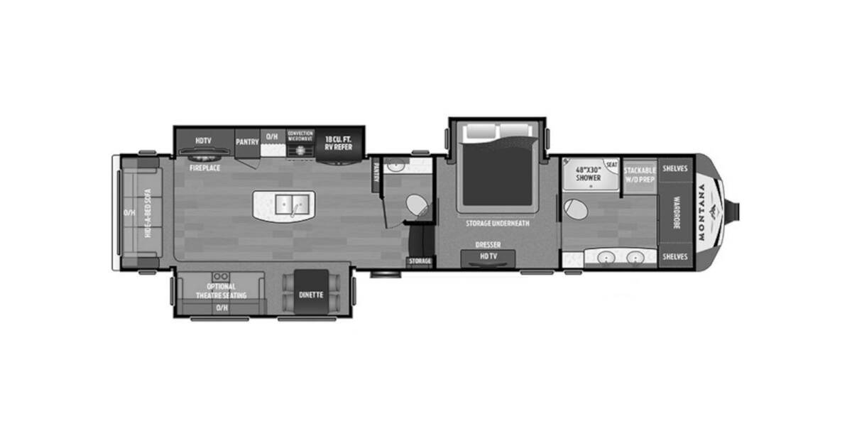 2019 Keystone Montana 3910FB Fifth Wheel at My RV Texas STOCK# 3930FB Floor plan Layout Photo